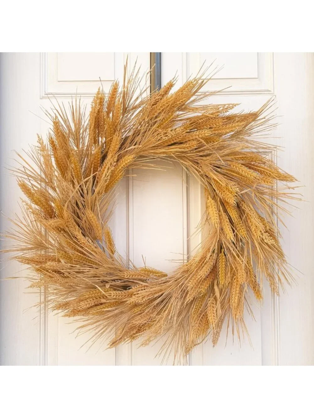 26-Inch Faux Harvest Wheat Wreath for Front Door - Large Summer & Fall Decor